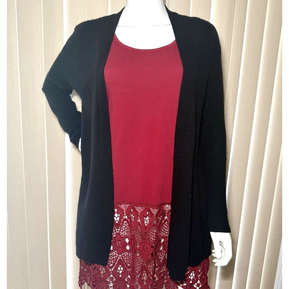 J.Crew Factory Warmspun Cardigan Small Black Merino Wool Blend Open Front
